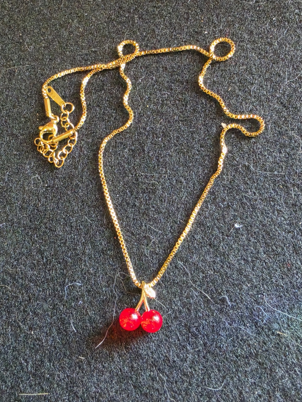 Gold-Tone Cherry Pendant Necklace - Red Cherry Accent